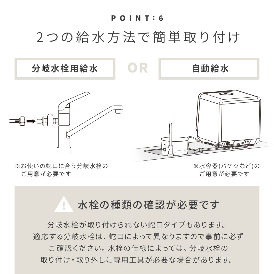 2つの給水方法で簡単取り付け